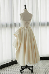 Champagne Tea Length Semi Formal Prom Dresses, Champagne Tea Length Formal Homecoming Dresses