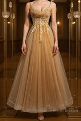 Champagne tulle lace long Semi Formal Prom Dresses champagne formal Dresses