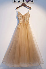 Champagne tulle lace long Semi Formal Prom Dresses champagne formal Dresses
