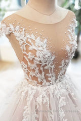 Champagne tulle lace long Semi Formal Prom Dresses, tulle evening Dresses