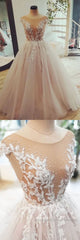 Champagne tulle lace long Semi Formal Prom Dresses, tulle evening Dresses