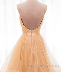 Champagne tulle long Semi Formal Prom Dresses, champagne evening Dresses