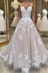 Champagne v neck tulle lace long Semi Formal Prom Dresses lace tulle formal Dresses