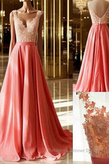 Charming A-Line Appliques V-Neck Lace Long Semi Formal Prom Dresses, Long Formal Dresses