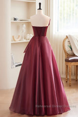 Charming And Elegant Wine Red Sleeveless Off Shoulder Ball Dress, Wine Red A-Shaped Princess Strapless Butterfly Tie With Backless Strap And Ground Length Semi Formal Prom Dress