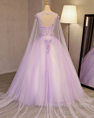 Charming Lavender Tulle Flowers Long Semi Formal Prom Dress, Sweet 16 Gowns