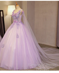 Charming Lavender Tulle Flowers Long Semi Formal Prom Dress, Sweet 16 Gowns