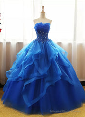 Charming Royal Blue Tulle Prom Gown , Sweet Party Dress