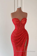Charming Sweetheart Sleeveless Mermaid Semi Formal Prom Dresses Long Slit Online
