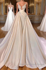 Chic A-Line Cathedral Sleeveless V-Neck Long Wedding Dresses