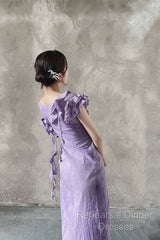 Chic A Line Scoop Lilac Long Semi Formal Prom Dresses Birthday Dress With Ruffles