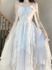 Chic A Line Spaghetti Straps Chiffon White Ankle Length Birthday Dress Birthday Outfits