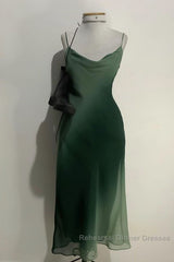 Chic A Line Spaghetti Straps Green Chiffon Evening Dress Semi Formal Prom Dresses