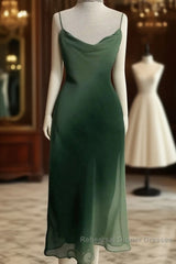 Chic A Line Spaghetti Straps Green Chiffon Evening Dress Semi Formal Prom Dresses