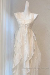 Chic A Line Straps Floral White Ankle Length Birthday Dresses Birthday Outfits