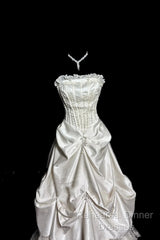 Chic Ball Gown Strapless Taffeta Ivory Long Wedding Dress Bridal Dresses