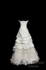 Chic Ball Gown Strapless Taffeta Ivory Long Wedding Dress Bridal Dresses