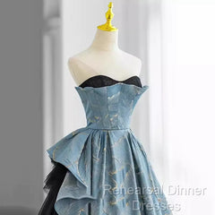 Chic Blue Strapless Long Semi Formal Prom Dress Fairy Evening Dress