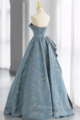 Chic Blue Strapless Long Semi Formal Prom Dress Fairy Evening Dress