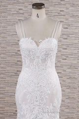 Chic Long Mermaid Sweetheart Spaghetti Strap Appliques Lace Wedding Dress