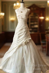Chic Mermaid Halter Satin Ivory Long Wedding Dress Bridal Dresses