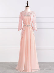 Chic O-neck Lace Sleeve Chiffon Long Mother Of The Bride Dresses Plus Size