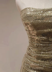 Chic Sequins Mermaid Scoop Long Formal Dress, Gold Long Semi Formal Prom Dress Party Dress