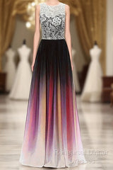 Chiffon Jewel Neckline Ombre A-Line Evening Dress
