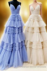 Princess Pink Tiered Layers Tulle Long Semi Formal Prom Gown