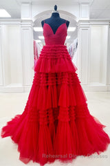 Princess Pink Tiered Layers Tulle Long Semi Formal Prom Gown