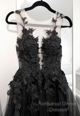 Classic Black Lace Tulle Long Semi Formal Prom Dress Black Evening Dress