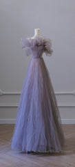 Classy A Line Off The Shoulder Lilac Tulle Long Evening Dress Semi Formal Prom Dresses