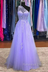 Classy A-Line One Shoulder Lavender Long Semi Formal Prom Dress