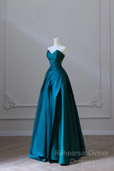 Classy Ball Gown Strapless Satin Ruffles Long Evening Dress Semi Formal Prom Dresses
