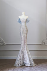 Classy Mermaid Off The Shoulder Neckline Sequin Ruffles Long Evening Dress Semi Formal Prom Dresses