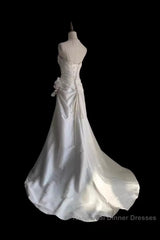 Classy Mermaid Spaghetti Straps White Satin Long Wedding Dress Bridal Dresses