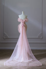 Classy Mermaid Strapless Pink Sequin Long Evening Dress Semi Formal Prom Dresses