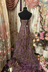 Classy Mermaid Strapless Ruffles Long Evening Dress Semi Formal Prom Dresses