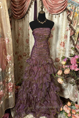 Classy Mermaid Strapless Ruffles Long Evening Dress Semi Formal Prom Dresses