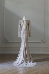 Classy Mermaid V Neckline Long Sleeves Sequin Ruffles Long Evening Dress Semi Formal Prom Dresses