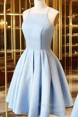 Custom Made A Line Light Blue Short Semi Formal Prom Dress, Short Blue Homecoming Dress, Formal Dress