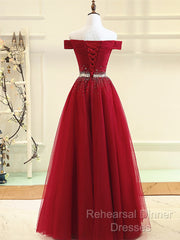 Custom Made Burgundy Off Shoulder Semi Formal Prom Dress, Burgundy Formal Dress, Off Shoulder Evening Dress, Bridesmaid Dress