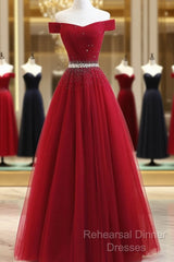 Custom Made Burgundy Off Shoulder Semi Formal Prom Dress, Burgundy Formal Dress, Off Shoulder Evening Dress, Bridesmaid Dress