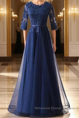 Custom Made Long Sleeves Navy Blue Lace Semi Formal Prom Dresses, Long Sleeves Lace Bridesmaid Dresses, Long Sleeves Navy Blue Lace Formal Graduation Evening Dresses