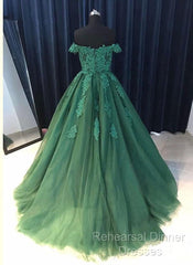 Custom Made Off Shoulder Emerald Green Lace Semi Formal Prom Dresses, Green Formal Dresses, Lace Semi Formal Prom Gown