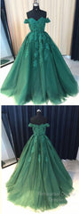 Custom Made Off Shoulder Emerald Green Lace Semi Formal Prom Dresses, Green Formal Dresses, Lace Semi Formal Prom Gown