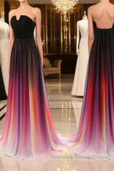 Custom Made Open Back Ombre Colorful Chiffon Semi Formal Prom Dresses, Backless Evening Dresses