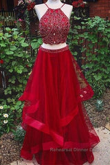 Custom Made Red Two Pieces Sequin Long Semi Formal Prom Dress, Evening Dress