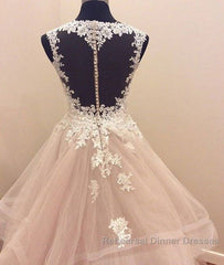 Custom Made Tulle Lace Long Semi Formal Prom Gown, Lace Evning Dress