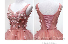 Cute Dark Pearl Pink Knee Length V-Neckline Flower Homecoming Dress, New Party Dresses
